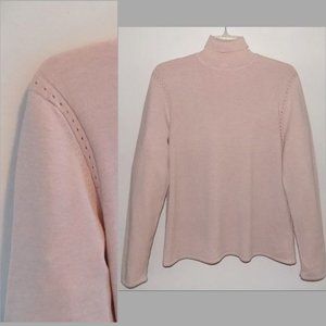 NWT Turtleneck sweater L 44 Nude Dusky pink Light wool blend Pointelle Peach